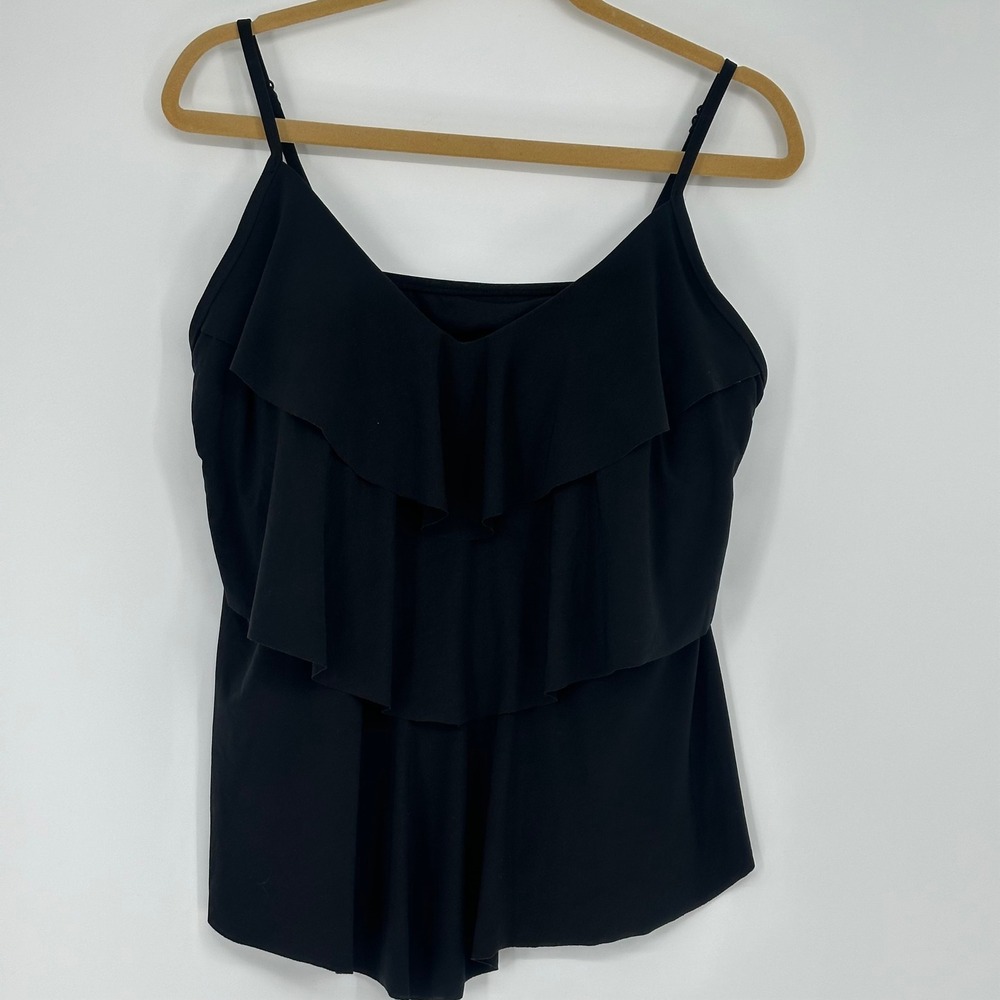 Aqua Green Women's Black‎ 3 Tiered Ruffle Tankini Swim Top XL NWT